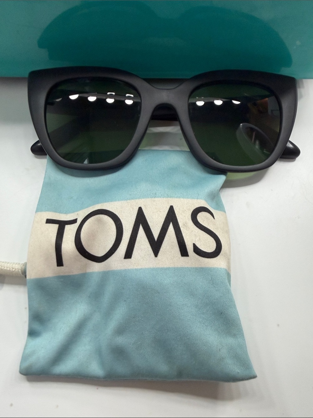 TOMS Black Matte Sunglasses with Dark Green Lenses